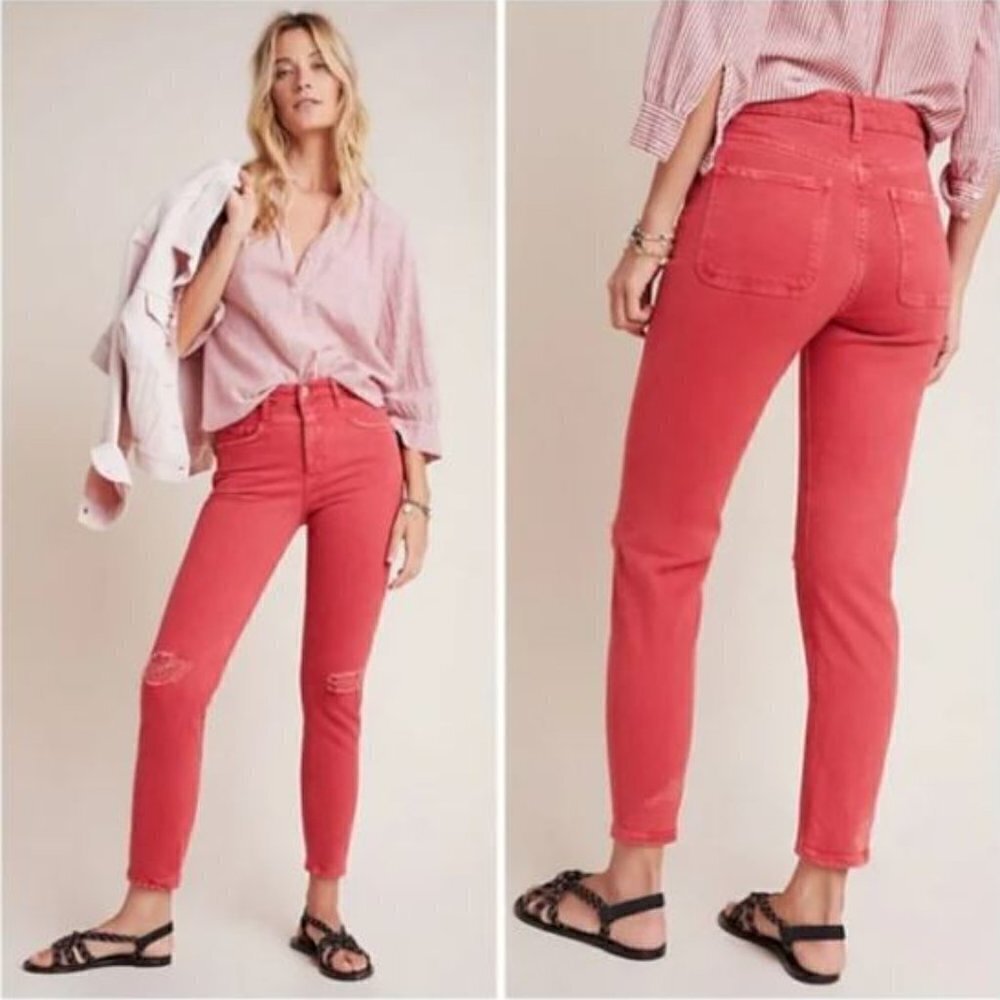 NWT ANTHROPOLOGIE Pilcro Red Ultra High Rise Slim Straight Jeans Size 25